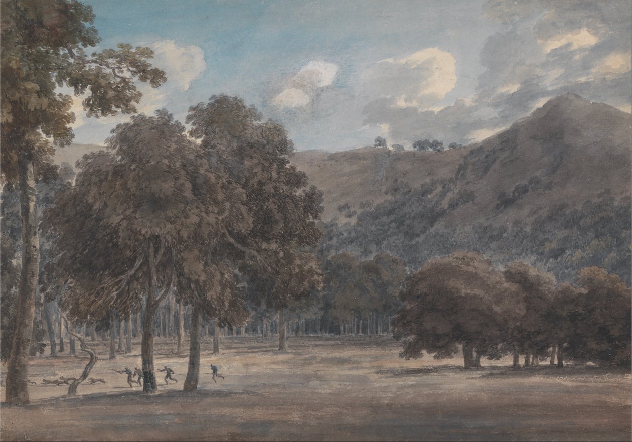 Il Parco degli Astroni - Den skogsklädda kraterbotten med pågående jakt av John Robert Cozens