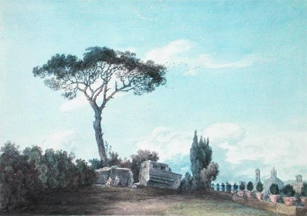 I trädgårdarna i Colonna Palace, Rom (akvarell på papper) av John Robert Cozens