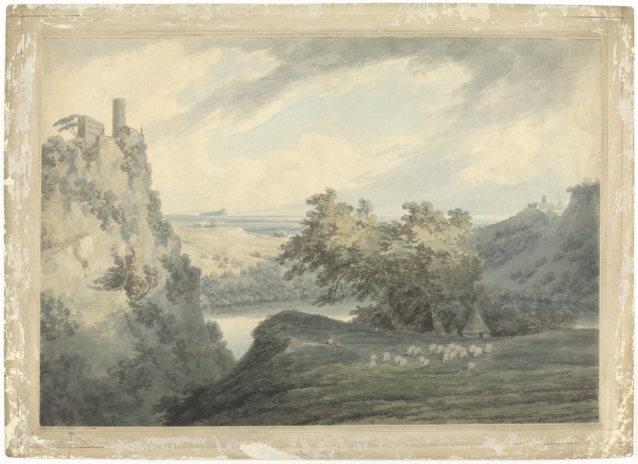 Italienskt bergslandskap med sjön Nemic Italienskt bergslandskap med sjön Nemi söder om Rom av John Robert Cozens