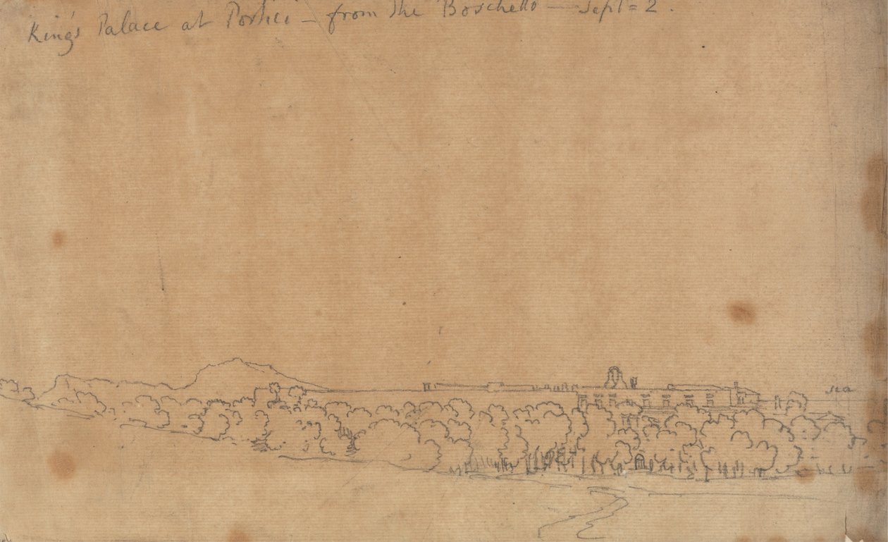 Kungapalatset i Portici från Boschetto, 2 september av John Robert Cozens