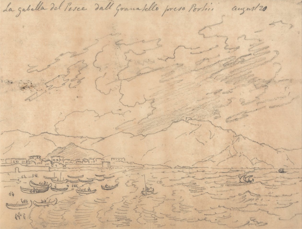 La Gabella del Pesce dal Granabello Preso Portici, den 20 augusti av John Robert Cozens
