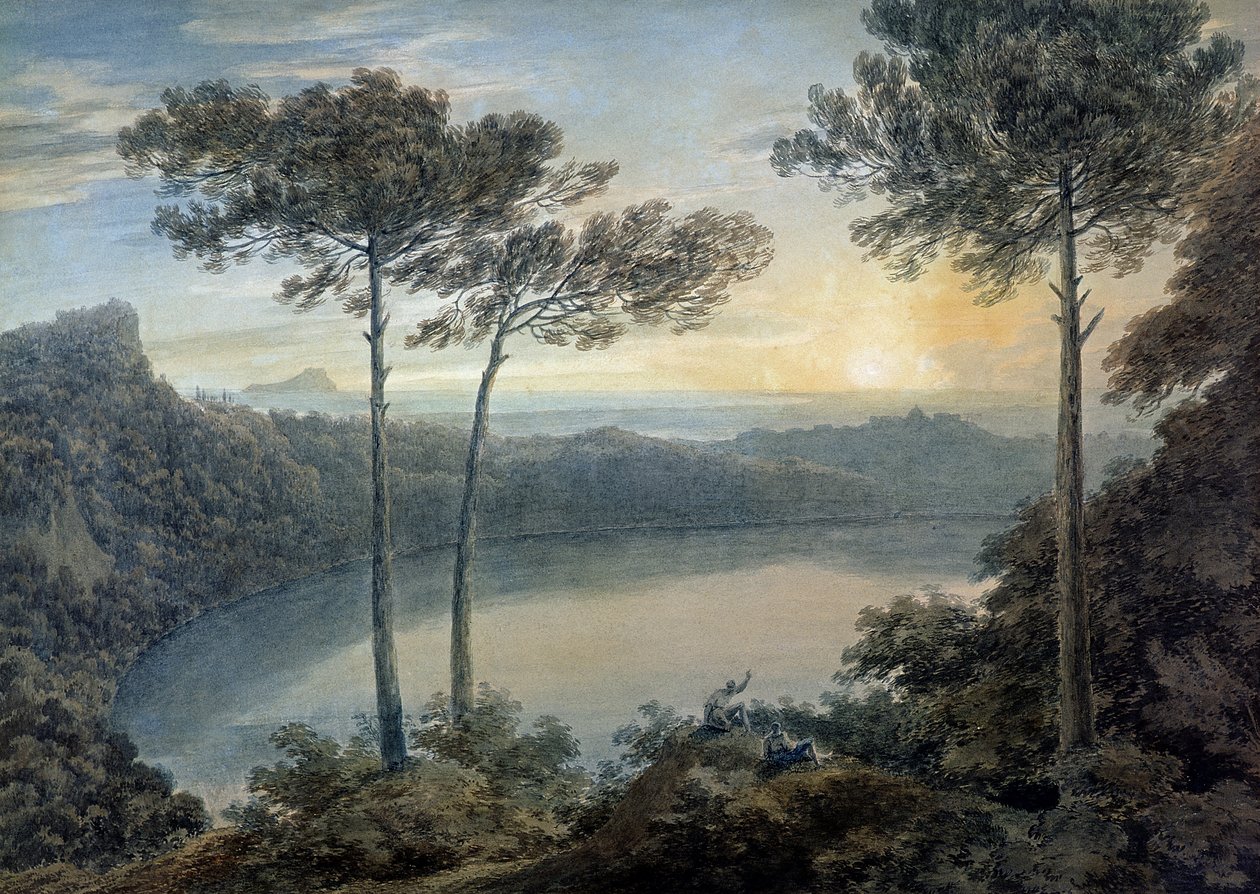 Lake Albano och Gandolfo Castle (akvarell på papper) av John Robert Cozens