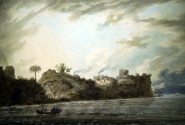 På kusten av Posillipo, nära Pointen, från Montechiaro (akvarell på papper) av John Robert Cozens
