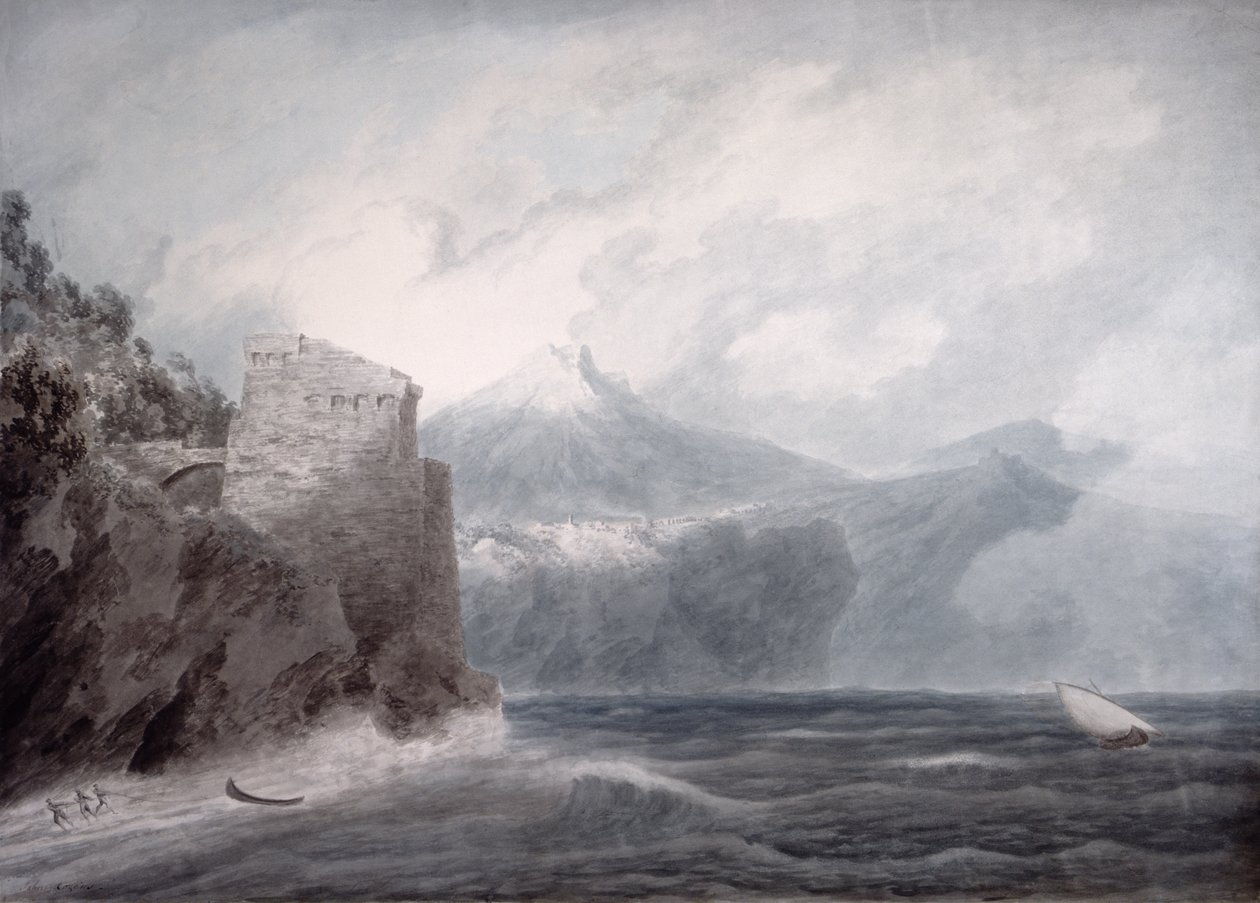 Slottet i Salerno, nära Cetara (akvarell på papper) av John Robert Cozens