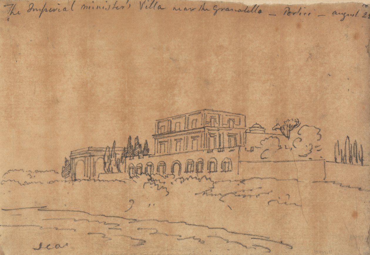Den kejserliga ministerns villa nära Granabello, Portici, 28 augusti av John Robert Cozens