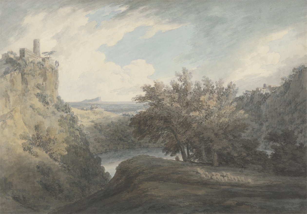 The Lake of Nemi, c.1783-85 (grafit och akvarell på vävt papper) av John Robert Cozens
