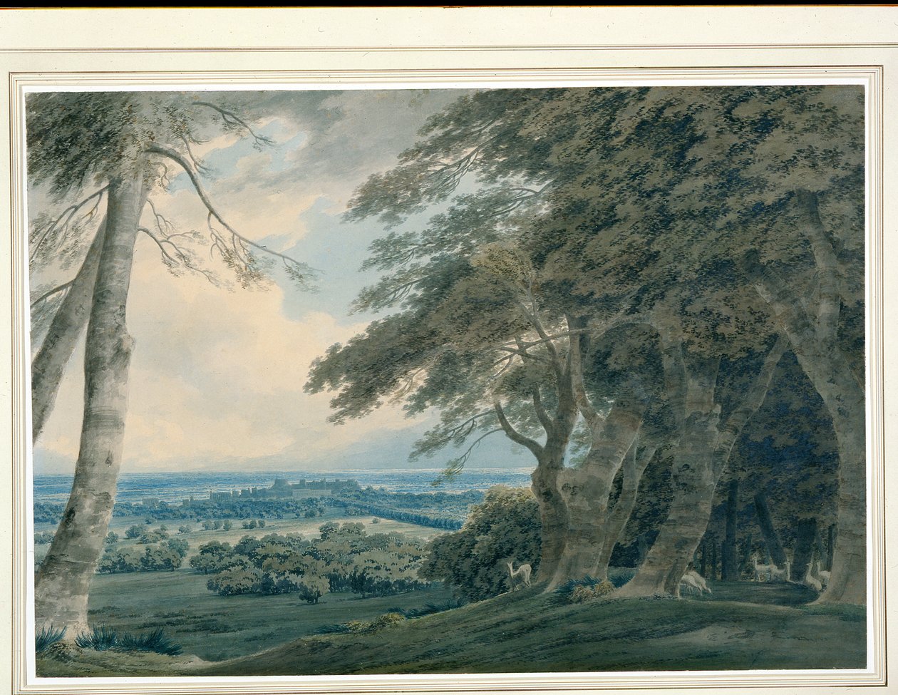 Windsor Castle från sydväst, ca 1787-99 (wc på papper) av John Robert Cozens
