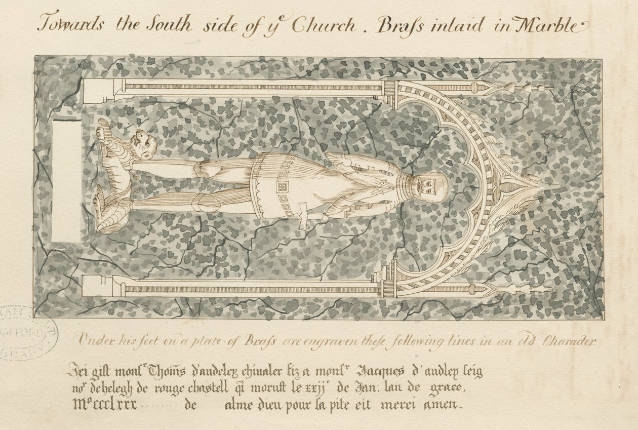Audley Monuments - "Thomas de Audley": ritning med penna och tvätt, nd [? 1800-talet] av John Robert Fernyhough