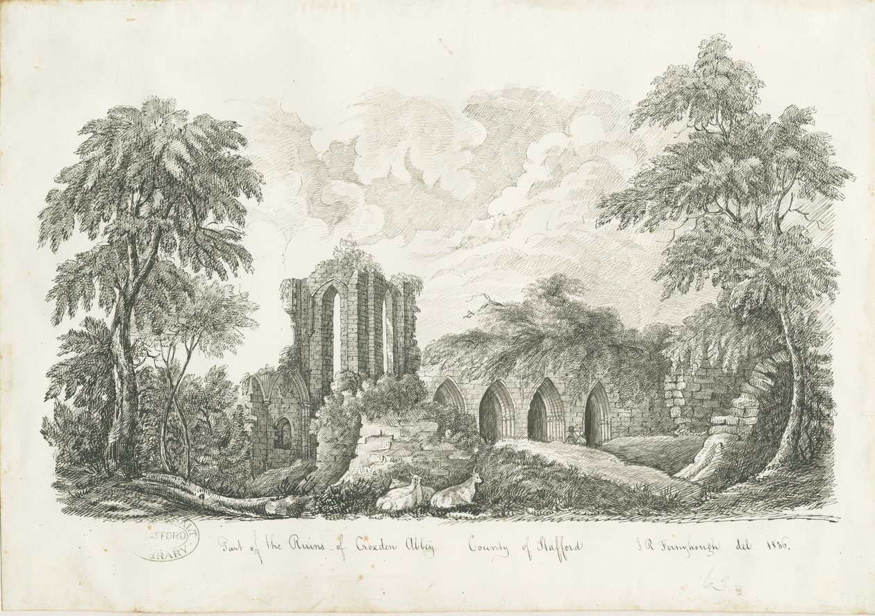 Croxden Abbey: ritning med penna och bläck av John Robert Fernyhough