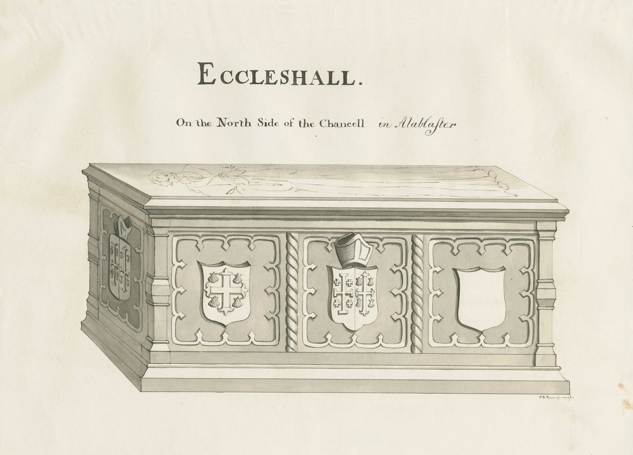 Eccleshall - Biskop Sampsons grav: ritning med penna och tvätt, nd [1800-talet] (teckning) av John Robert Fernyhough