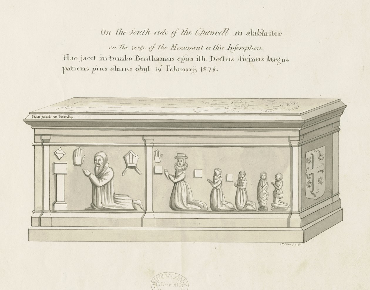 Eccleshall Church - Biskop Benthams grav: ritning med penna och tvätt, nd [1800-talet] (teckning) av John Robert Fernyhough