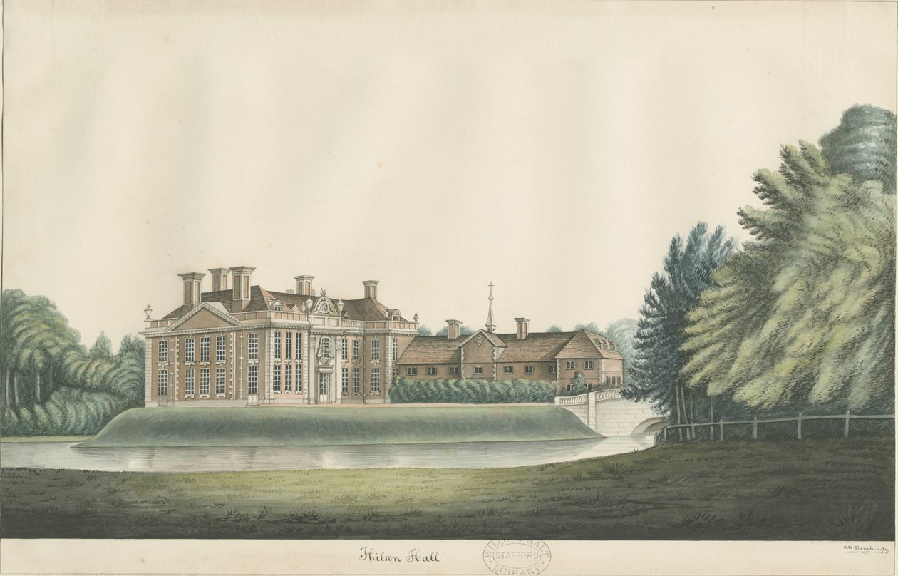 Hilton Hall: akvarellmålning och [1800-talet] av John Robert Fernyhough