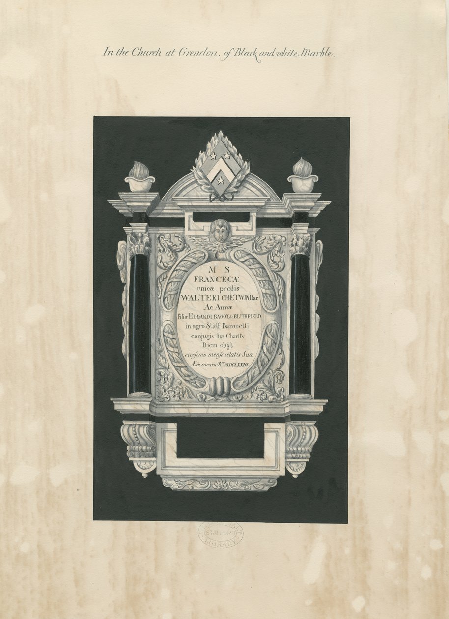 Ingestre Church - tavla till Frances Chetwynd: målning och [1800-talet] (målning) av John Robert Fernyhough