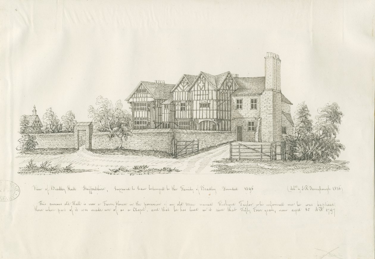 Kingswinford - Bradley Hall: ritning med penna och bläck av John Robert Fernyhough