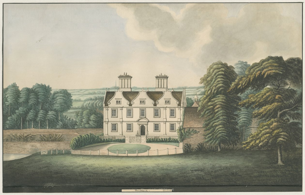 Pendeford Hall: akvarellmålning och [1800-talet] av John Robert Fernyhough