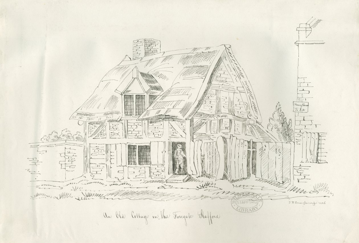 Stafford - Old Cottage in the Foregate: ritning med penna och bläck av John Robert Fernyhough
