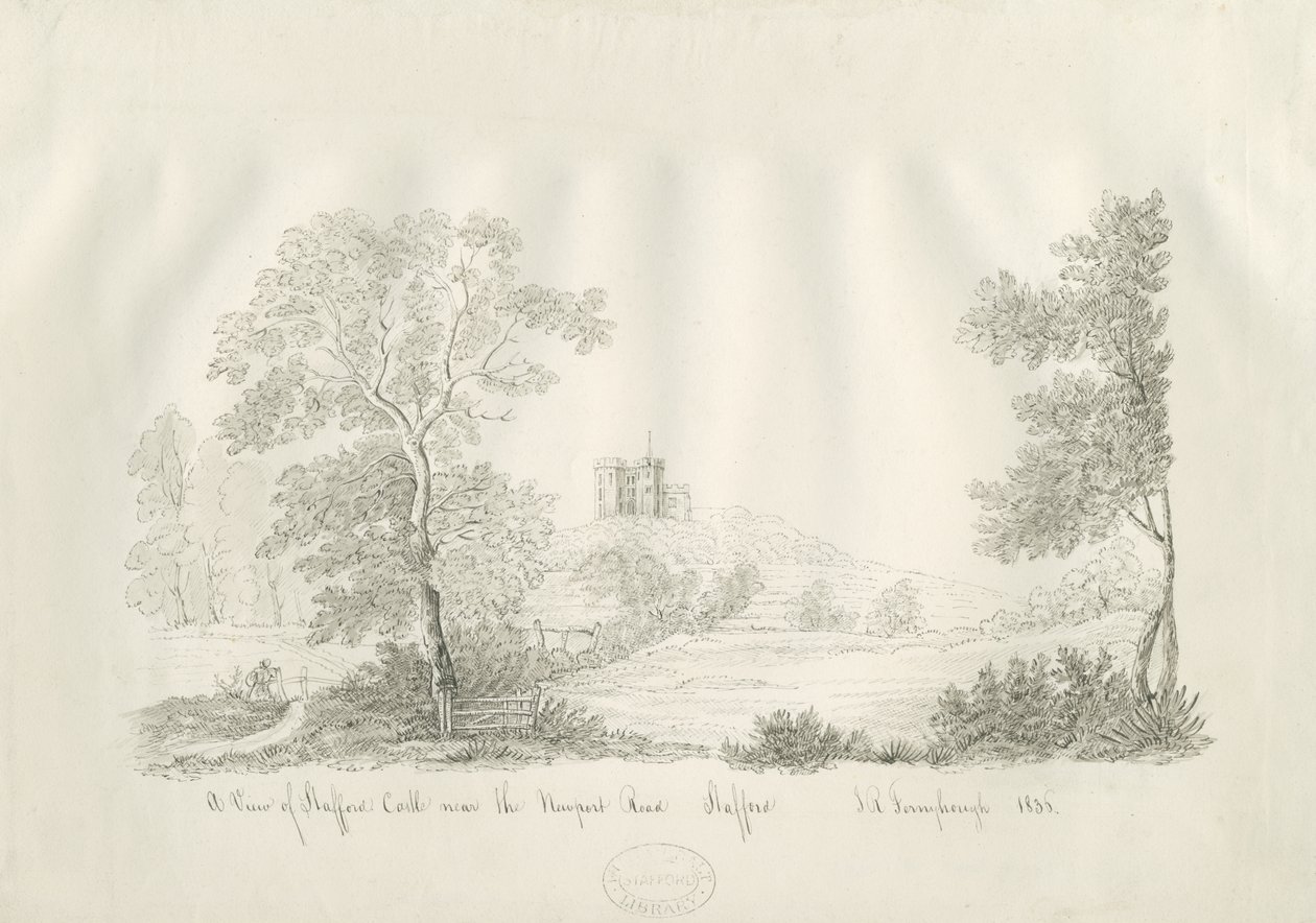 Stafford Castle - Near the Newport Road: ritning med penna och bläck av John Robert Fernyhough