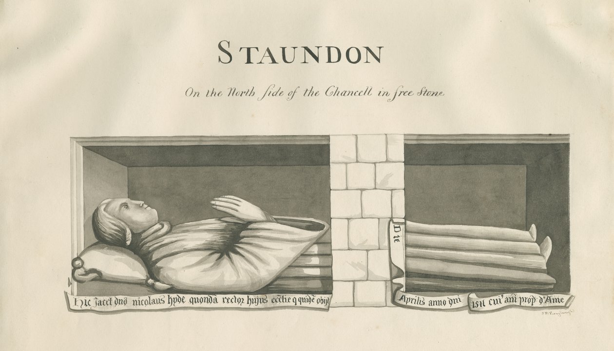 Standon Church - Wall Tomb to Nicholas Hyde: sepiateckning, nd [1800-talet] av John Robert Fernyhough
