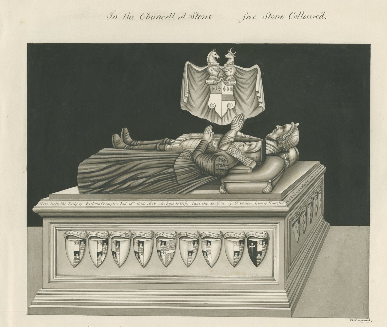 Stone - Tomb of William Crompton: sepiateckning, nd [1800-talet] av John Robert Fernyhough