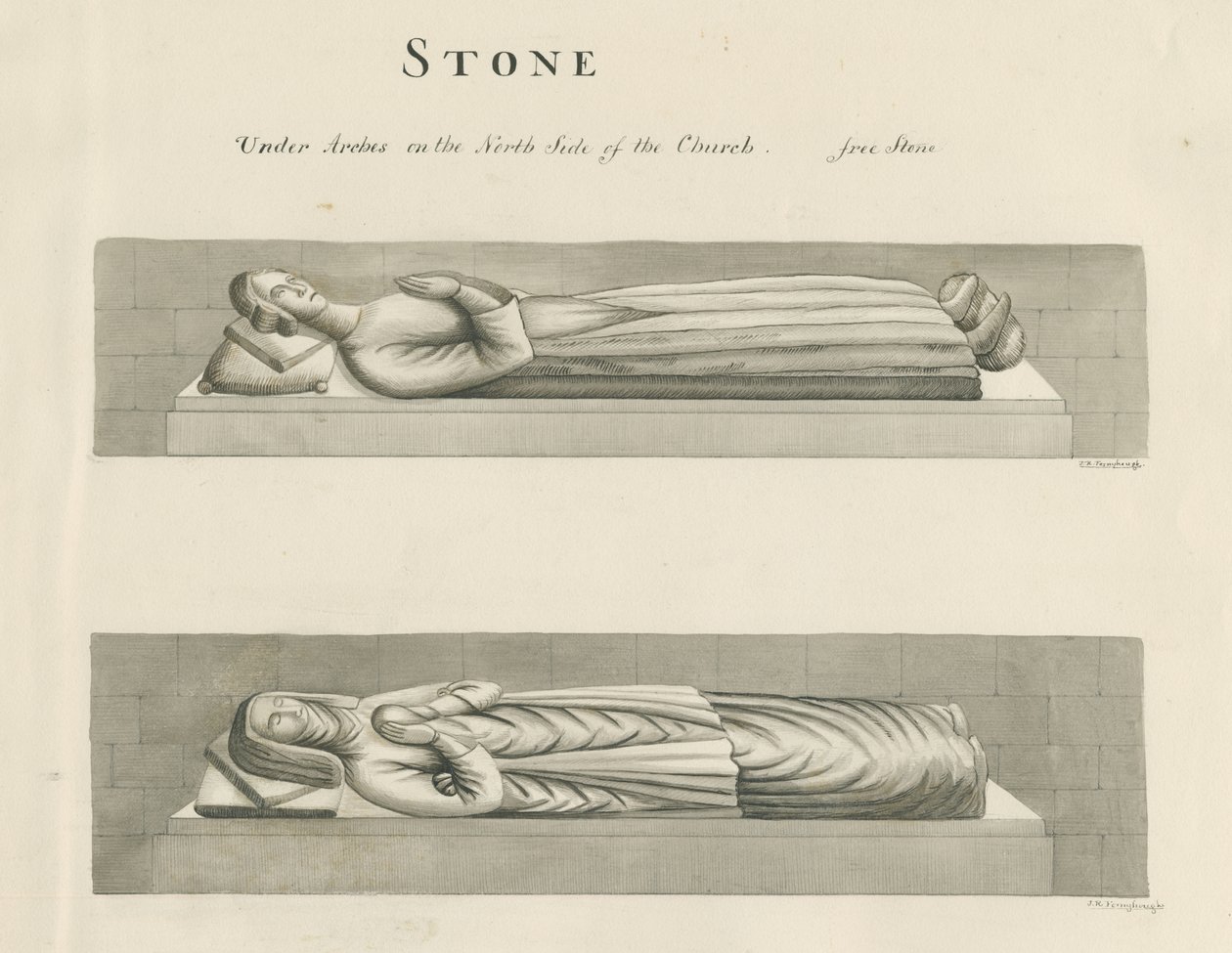 Stenkyrkan - Gravar: sepiateckning, nd [1800-talet] (teckning) av John Robert Fernyhough