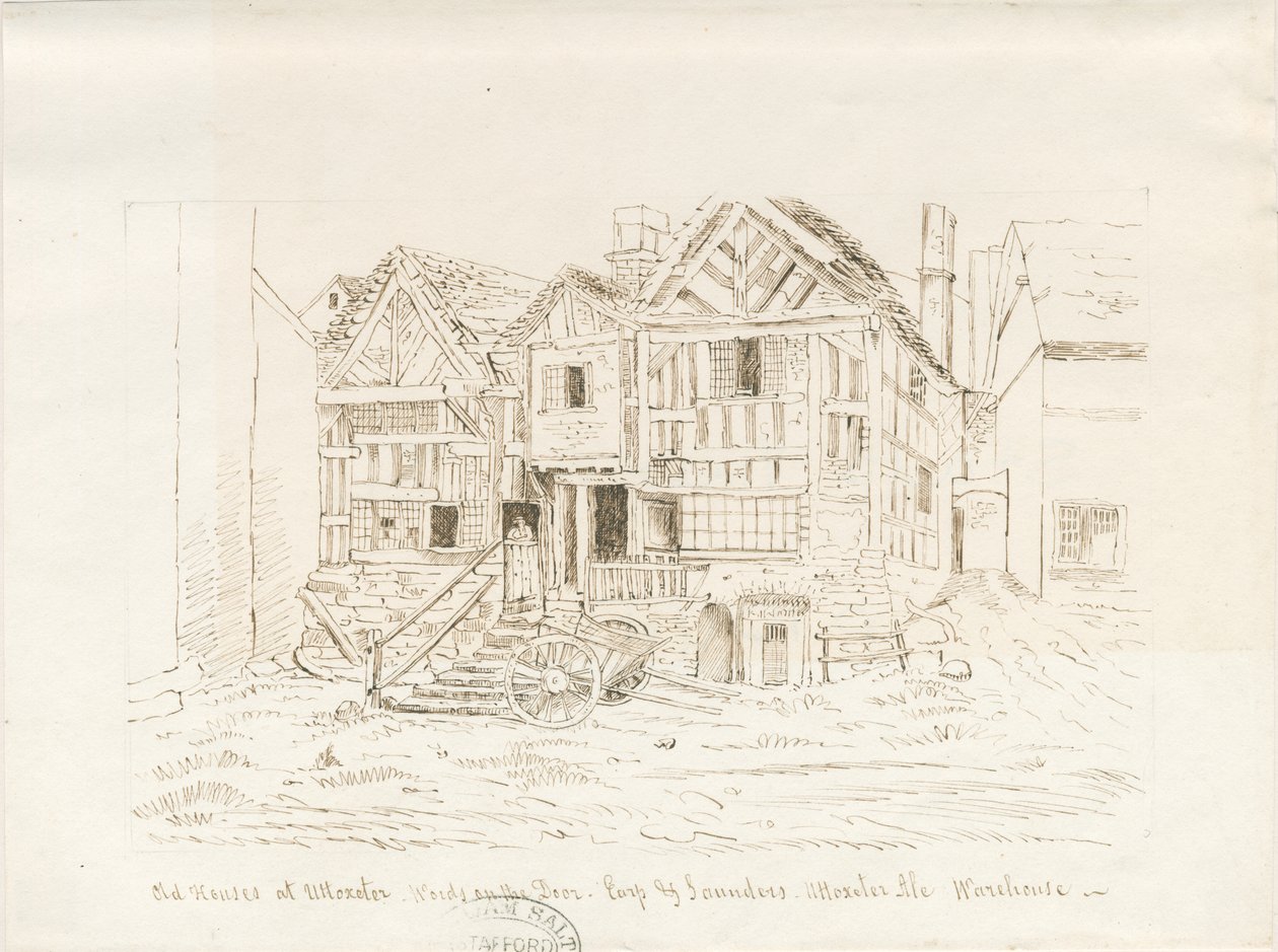 Uttoxeter Town - Ale Warehouse: ritning med penna och bläck, och [?mitten av 1800-talet] av John Robert Fernyhough