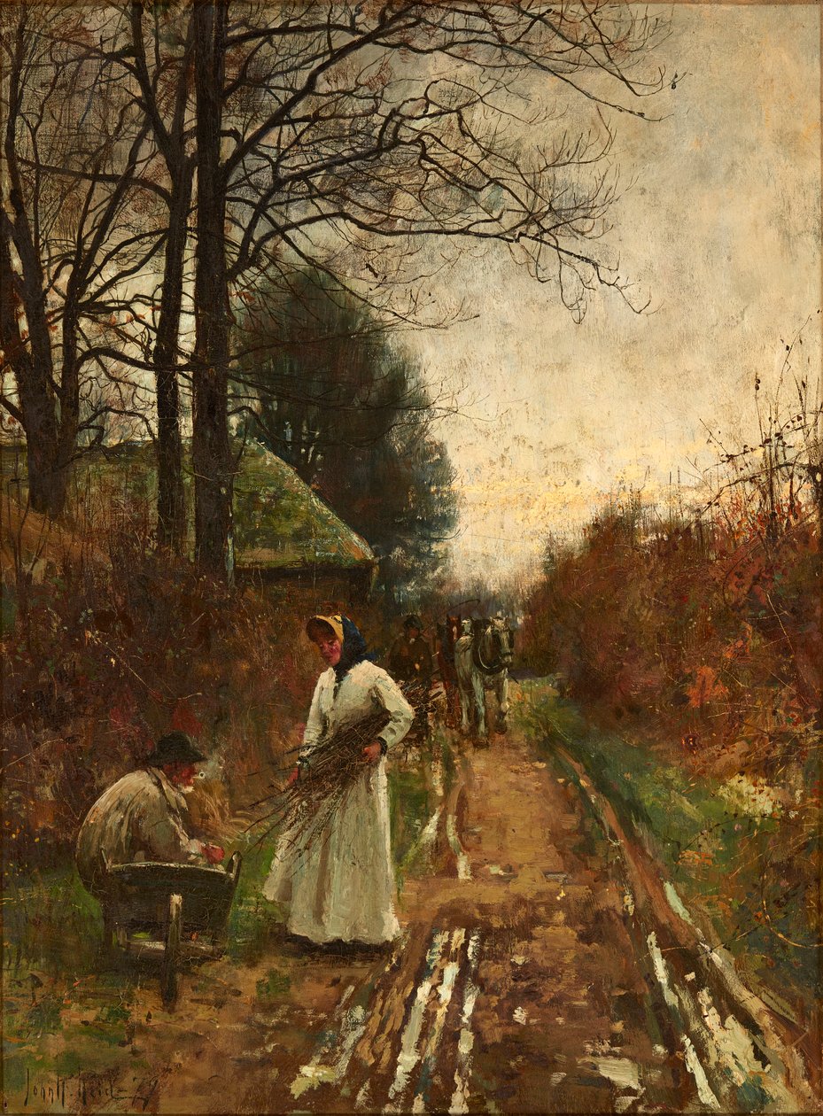 Att samla ved (olja på duk) av John Robertson Reid
