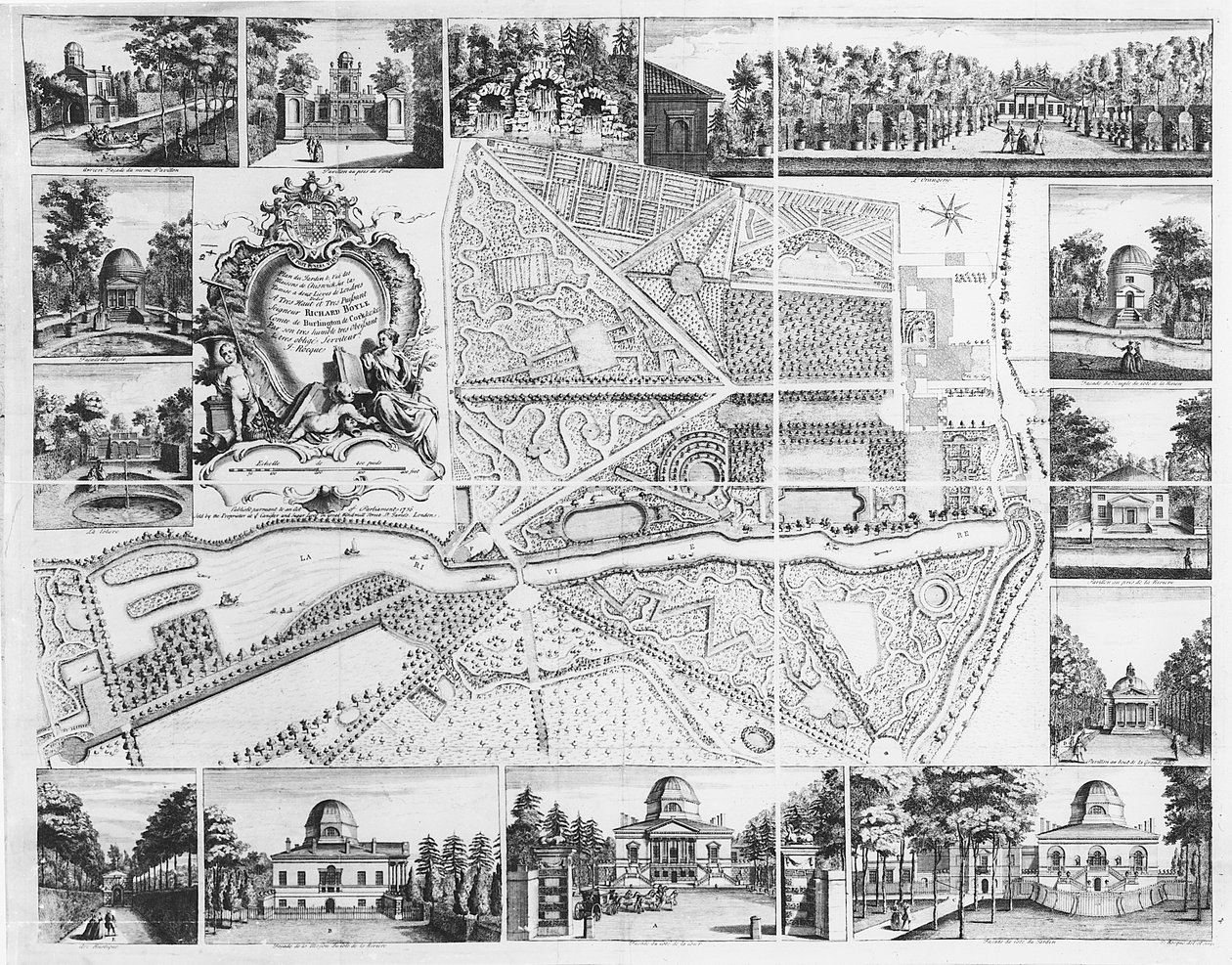 Chiswick House från planen av Chiswick, 1736 av John Rocque