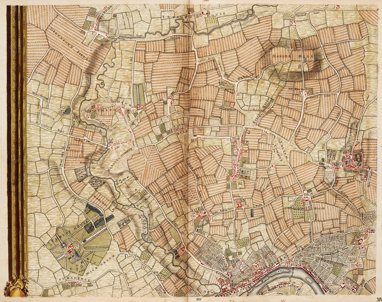 Karta över Greenford, Osterley, Ealing och Kew av John Rocque