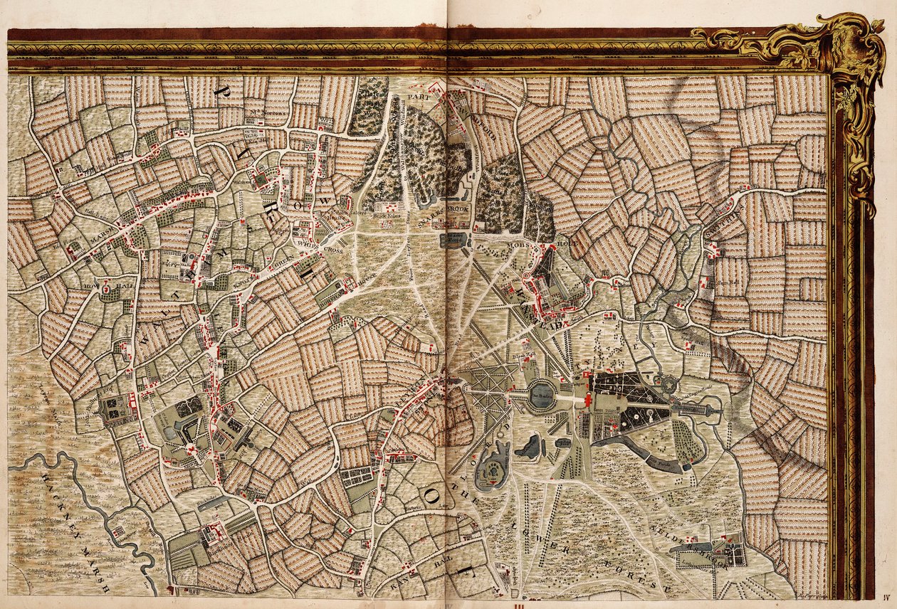 Karta över Hackney, Waltham och Wanstead av John Rocque