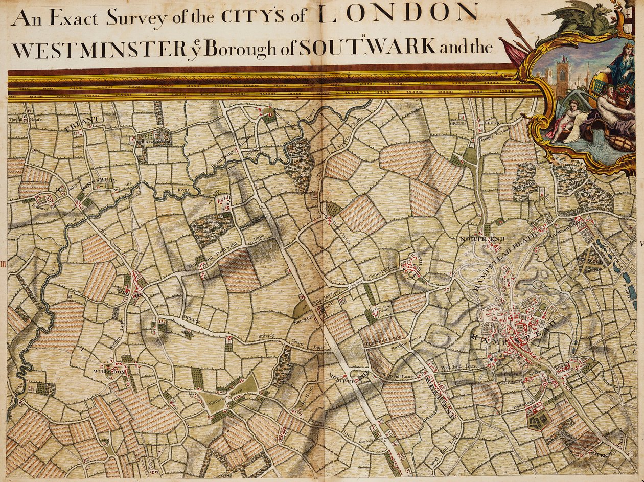 Karta över Willesden och Hampstead av John Rocque