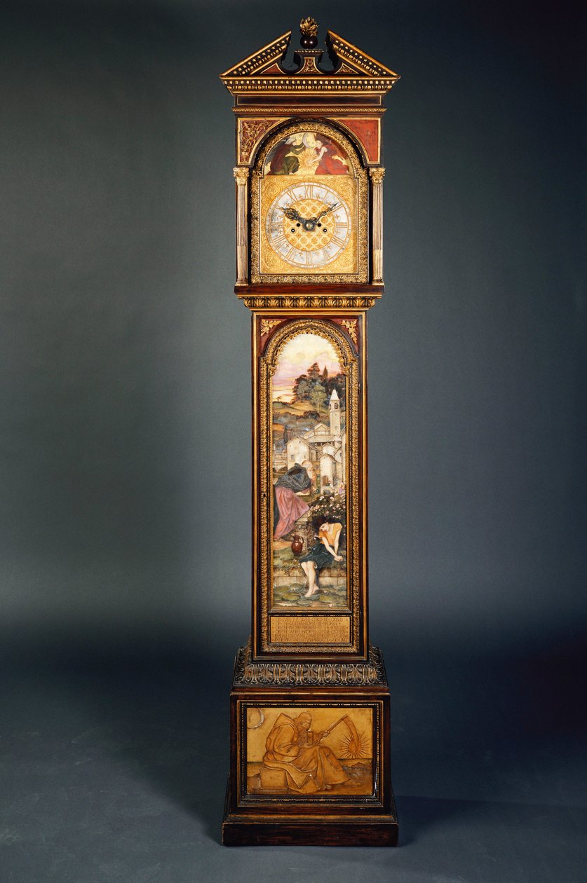 En pedimenterad Longcase-klocka från slutet av 1800-talet av John Roddam Spencer Stanhope