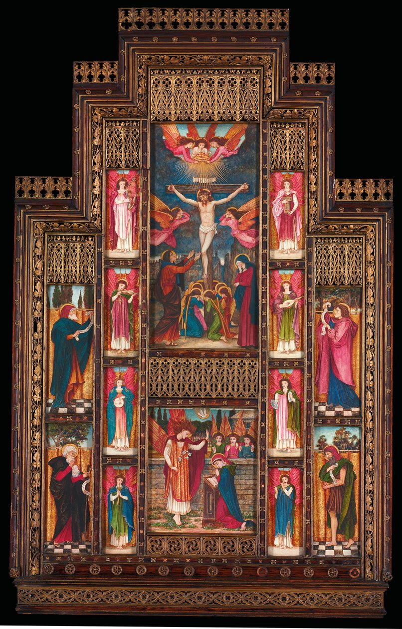 Design för reredos i Holy Trinity Church, Florens, i gotisk väckelseram av Bernini från Florens av John Roddam Spencer Stanhope