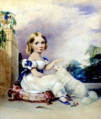 Porträtt av en liten flicka med en hund av John Rogers Herbert