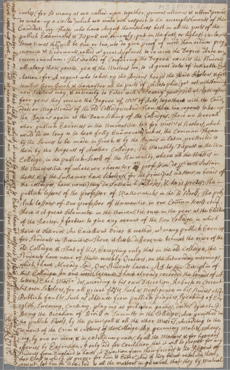 Ett brev från John Row, en student vid St Andrews, till sin farbror, 1691 av John Row