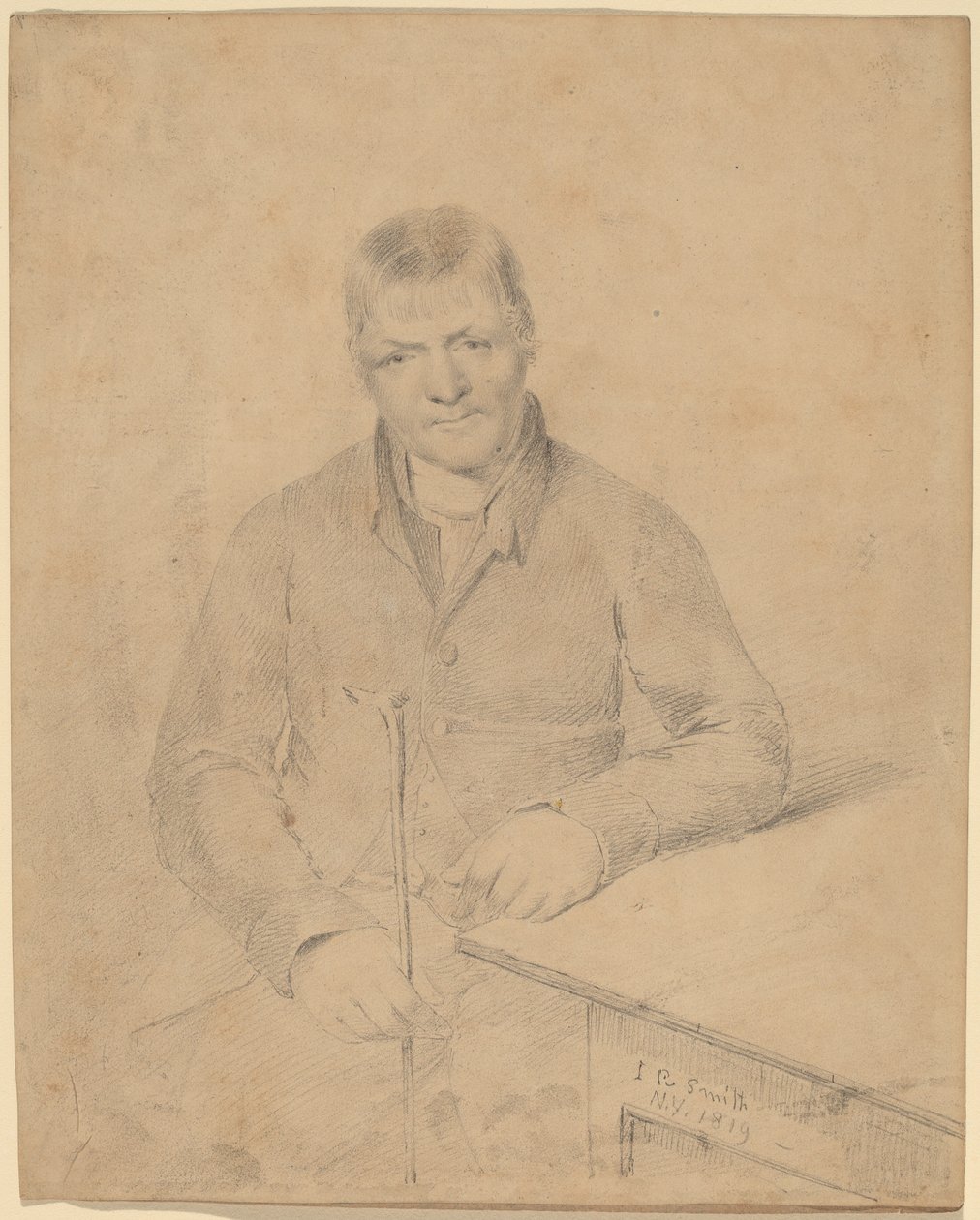 Man som sitter vid ett bord av John Rubens Smith