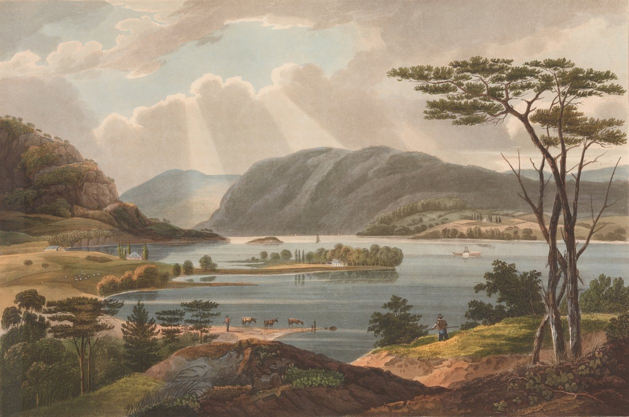 Utsikt från Fishkill ser till West-Point nr. 15 i Hudson River Portfolio, 1825. av John Rubens Smith