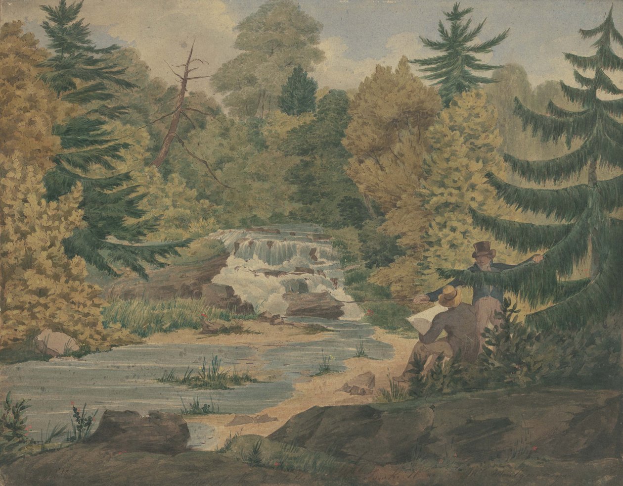 Utsikt över Second Falls på Sawkill River, ca 1840 (akvarell och bläck på vävt papper) av John Rubens Smith