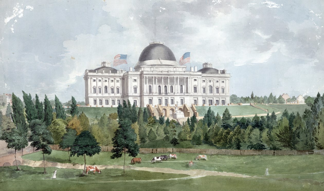 Västra fronten av USAs Capitol med kor i förgrunden 1831 (olja på duk) av John Rubens Smith