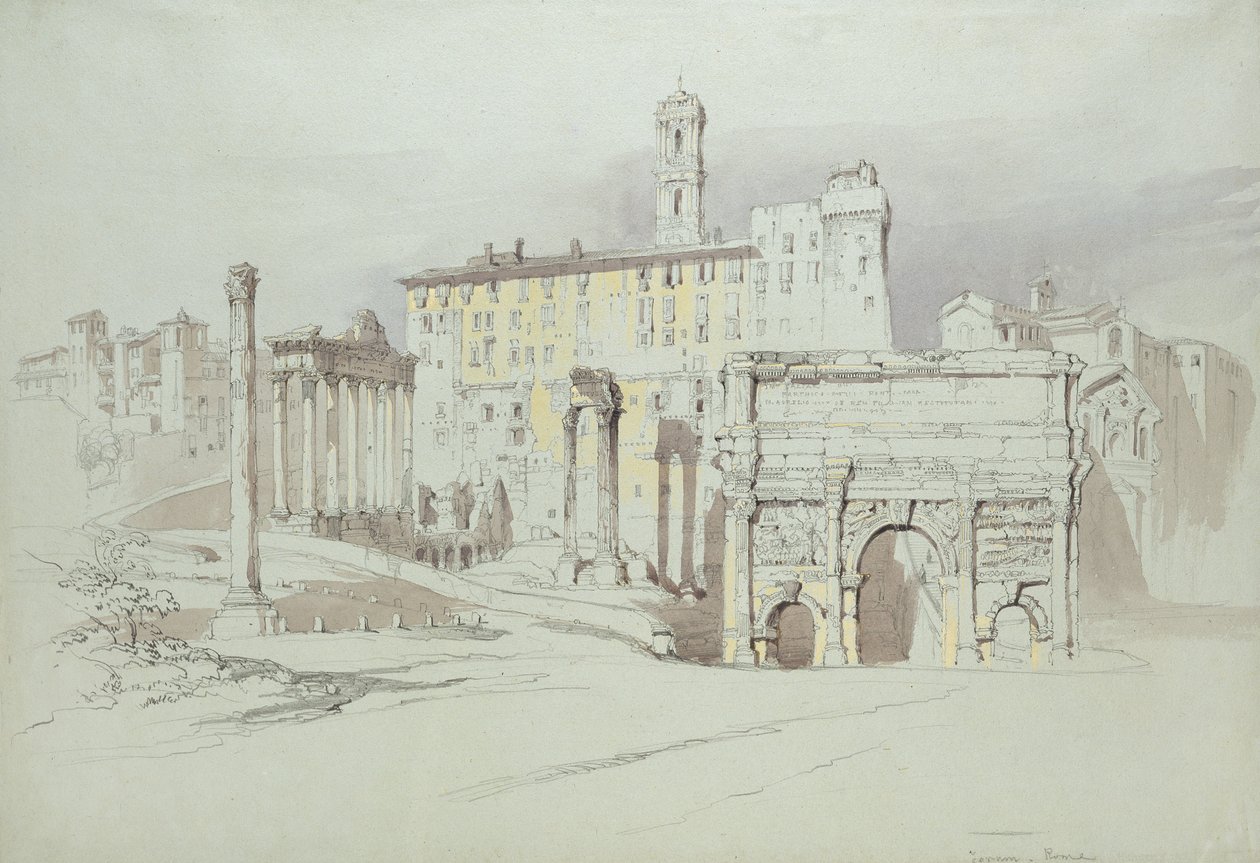 Ett fönster i Palazzo Tolomei, Siena, som visar den oförskämda och osymmetriska placeringen av massiva stenar, 25 - 27 juni 1870 (akvarell och kroppsfärg över grafit på blått vävt papper) av John Ruskin