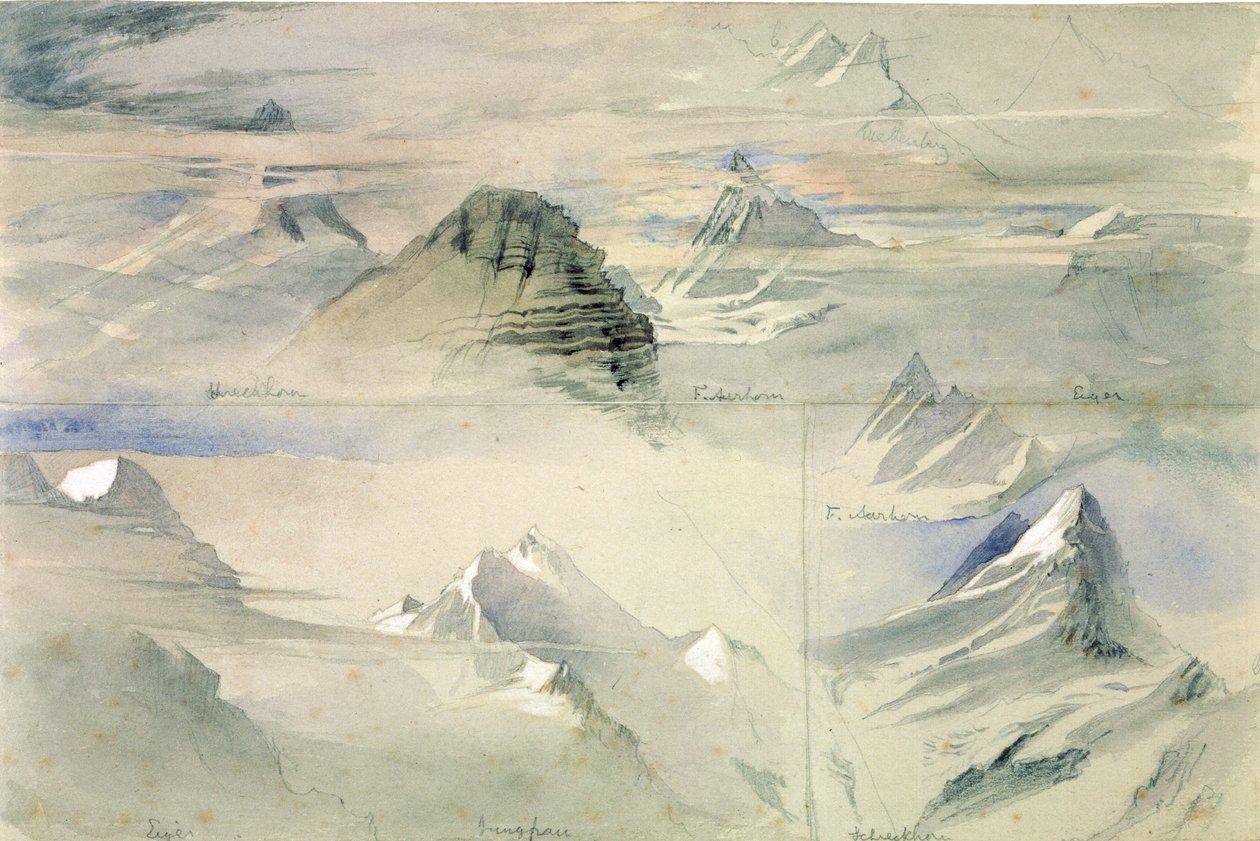 Alpintoppar: Jungfrau och andra, 1846 av John Ruskin
