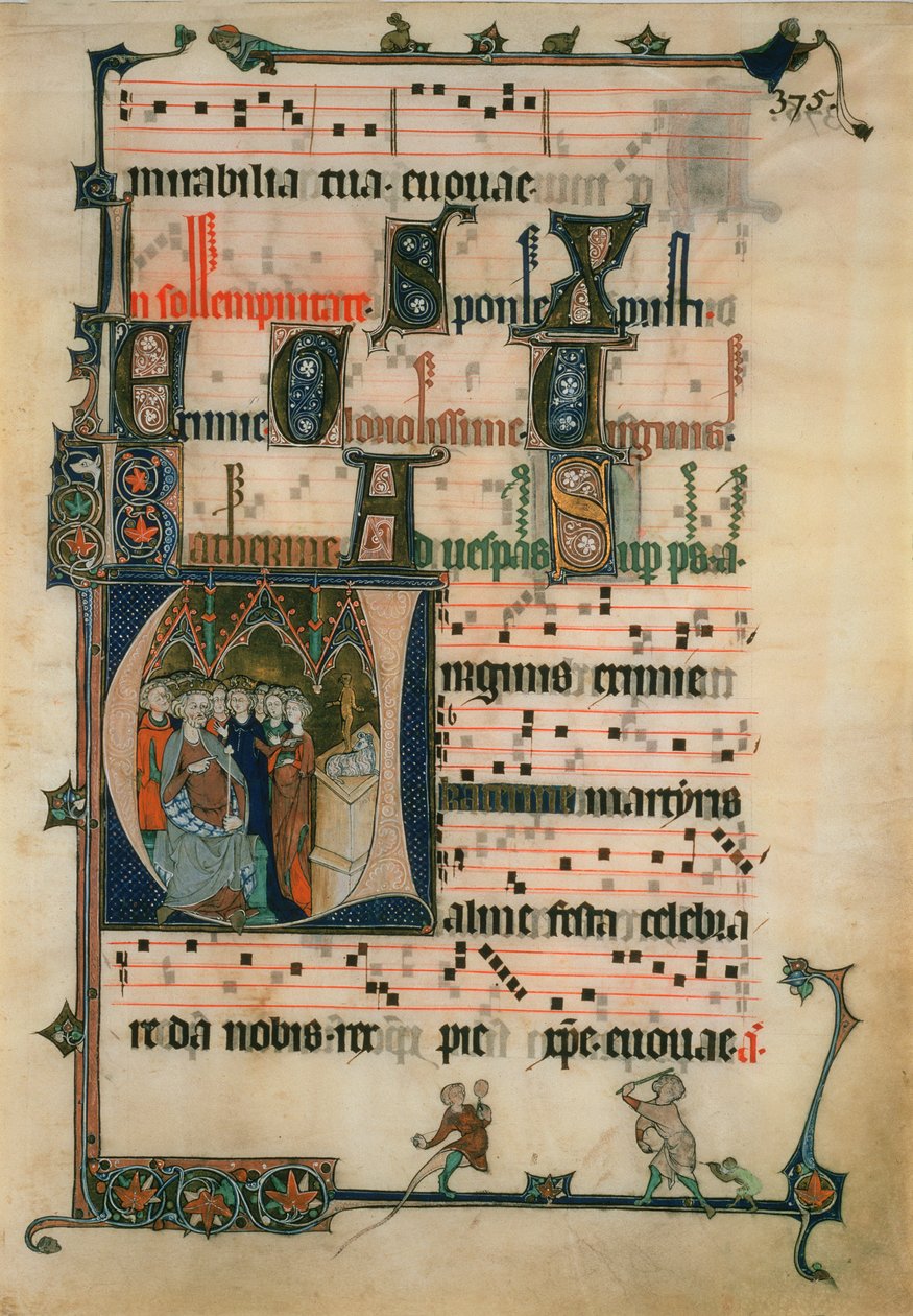 Kopia av en sida från Beaupre Antiphonal, 1800-talet (wc på papper) av John Ruskin