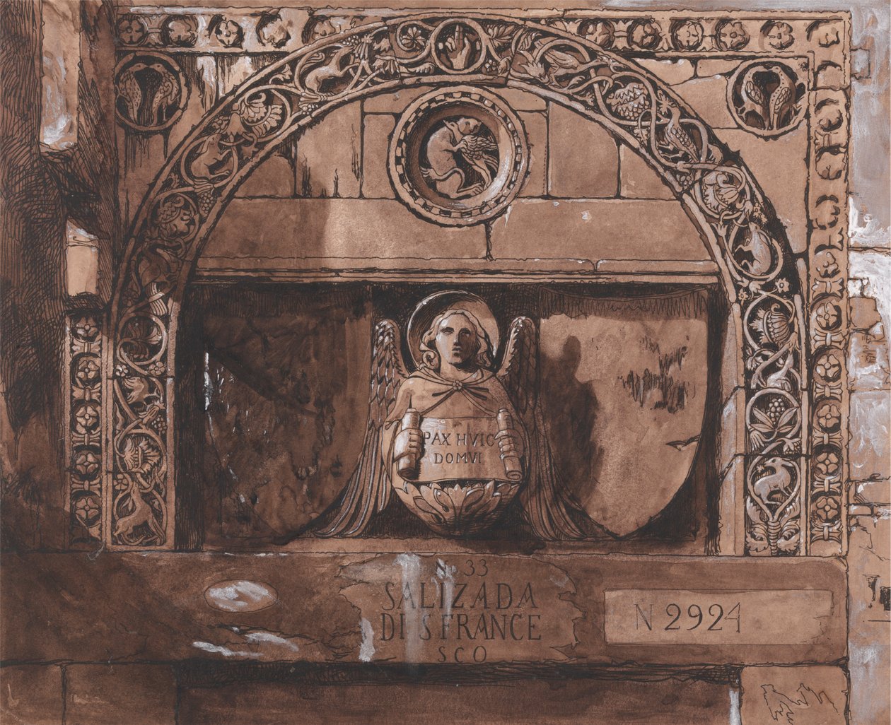 Dörrhuvud till Palazzo Contarini della Porta di Ferro av John Ruskin
