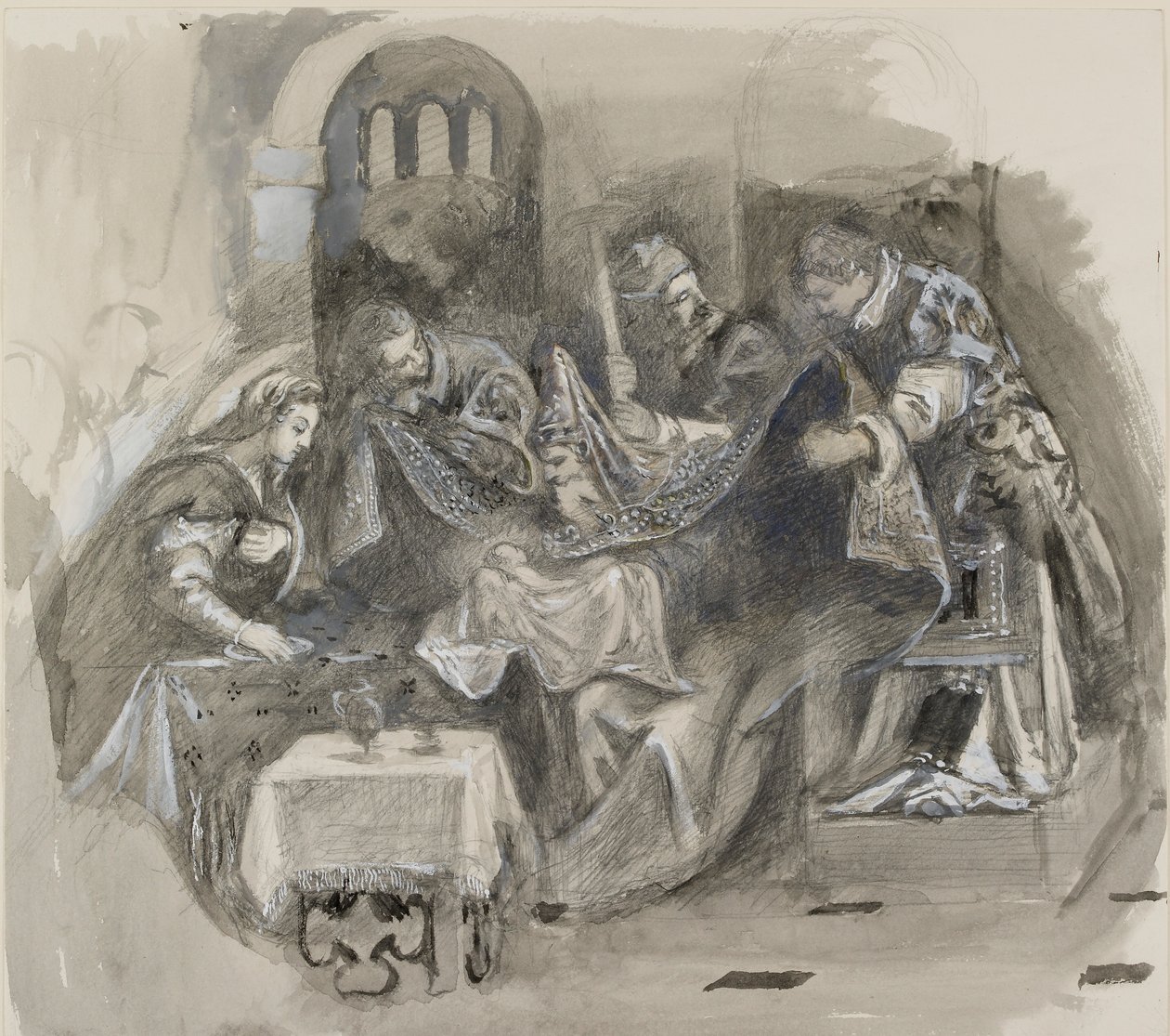 Teckning av Tintorettos omskärelse i Scuola Grande di San Rocco, augusti 1869 av John Ruskin