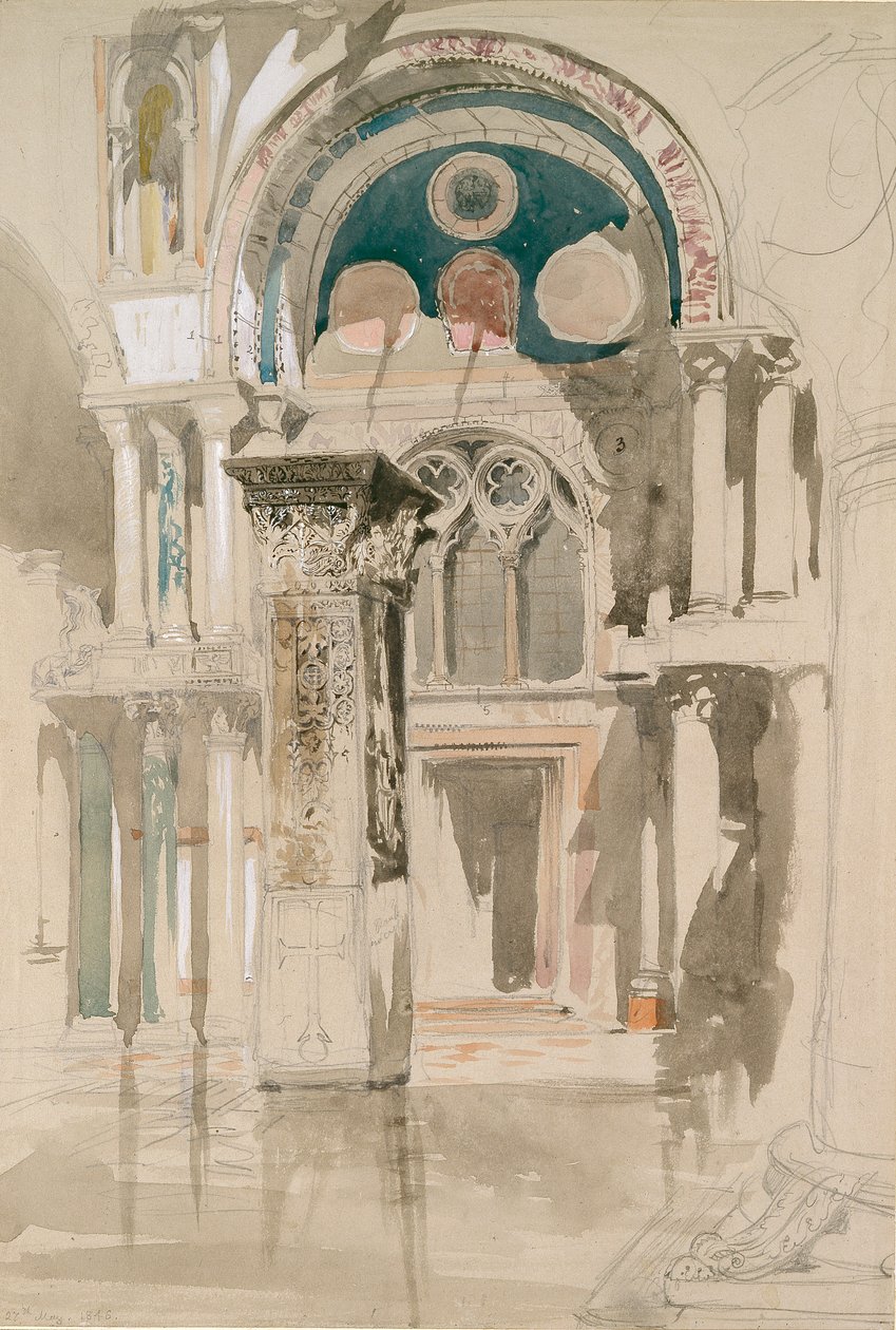 Del av Markuskyrkan, Venedig: Sketch after Rain, 27 maj 1846 av John Ruskin