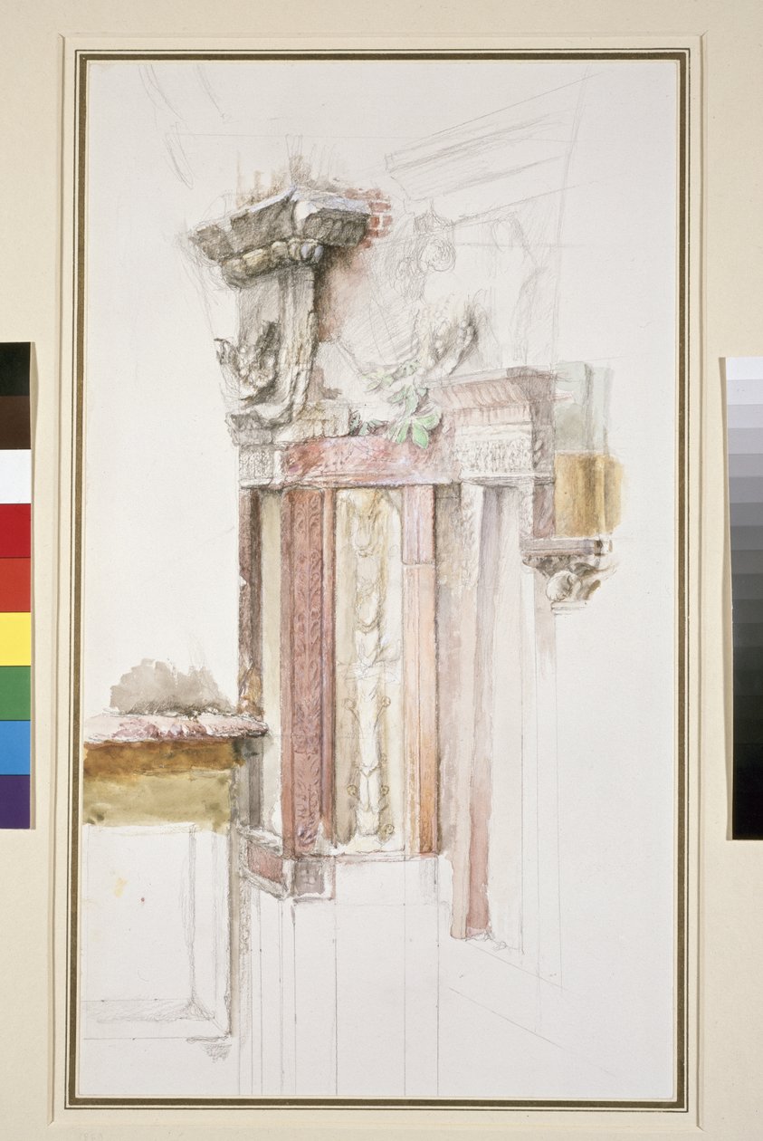 Pilaster på Fasaden av Sant Anastasia, Verona, juni 1869 (wc & kroppsfärg över grafit på papper, några linjer härskade) av John Ruskin