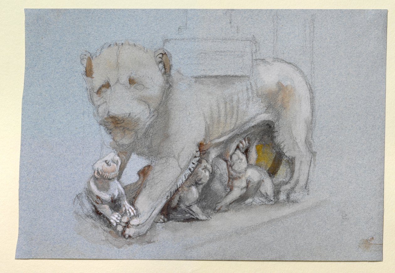 Skiss av lejoninna och ungar från Nicola Pisanos Siena Predikstol, juni 1870 av John Ruskin
