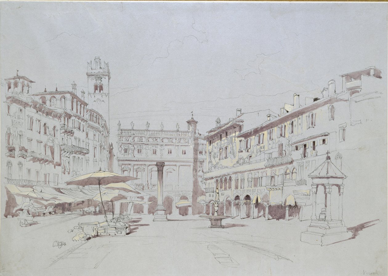Study for Detail of the Piazza delle Erbe, Verona, 19 maj 1841 av John Ruskin
