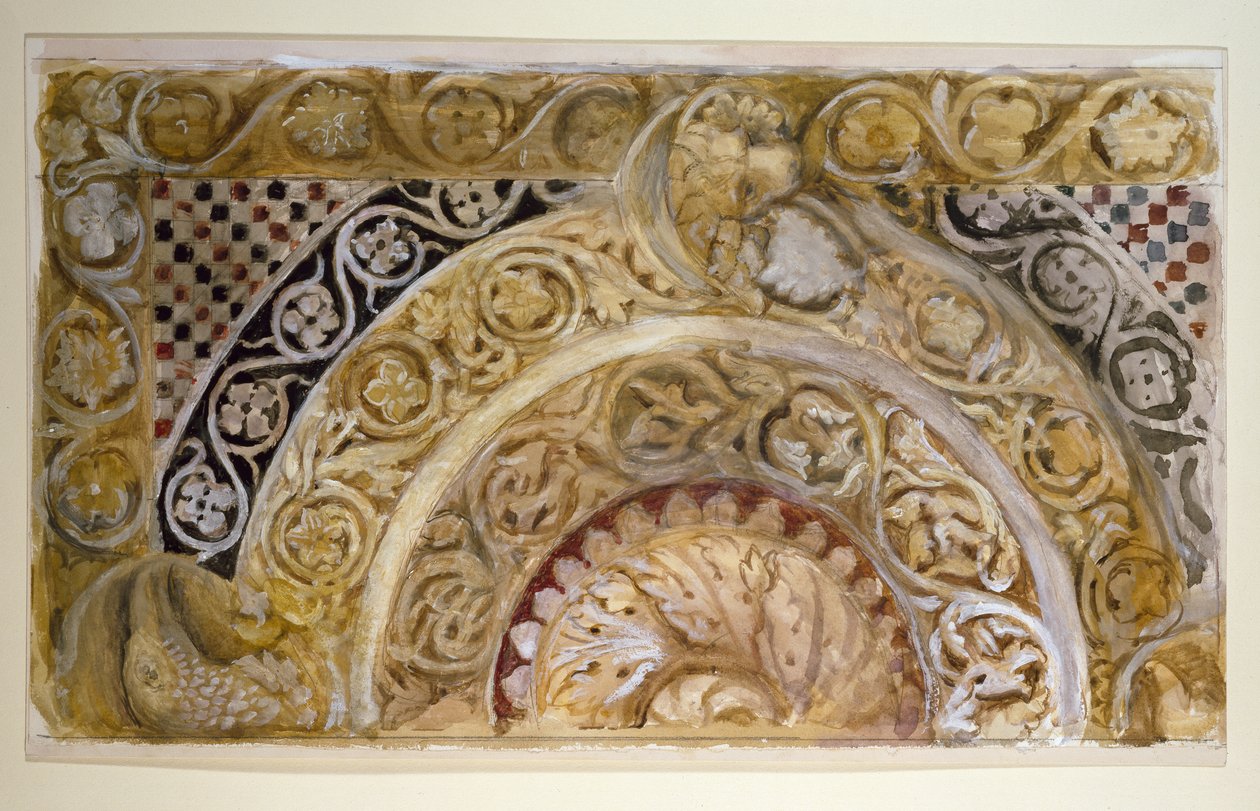 Studie av en panel om dopkapellets typsnitt, Pisa av John Ruskin