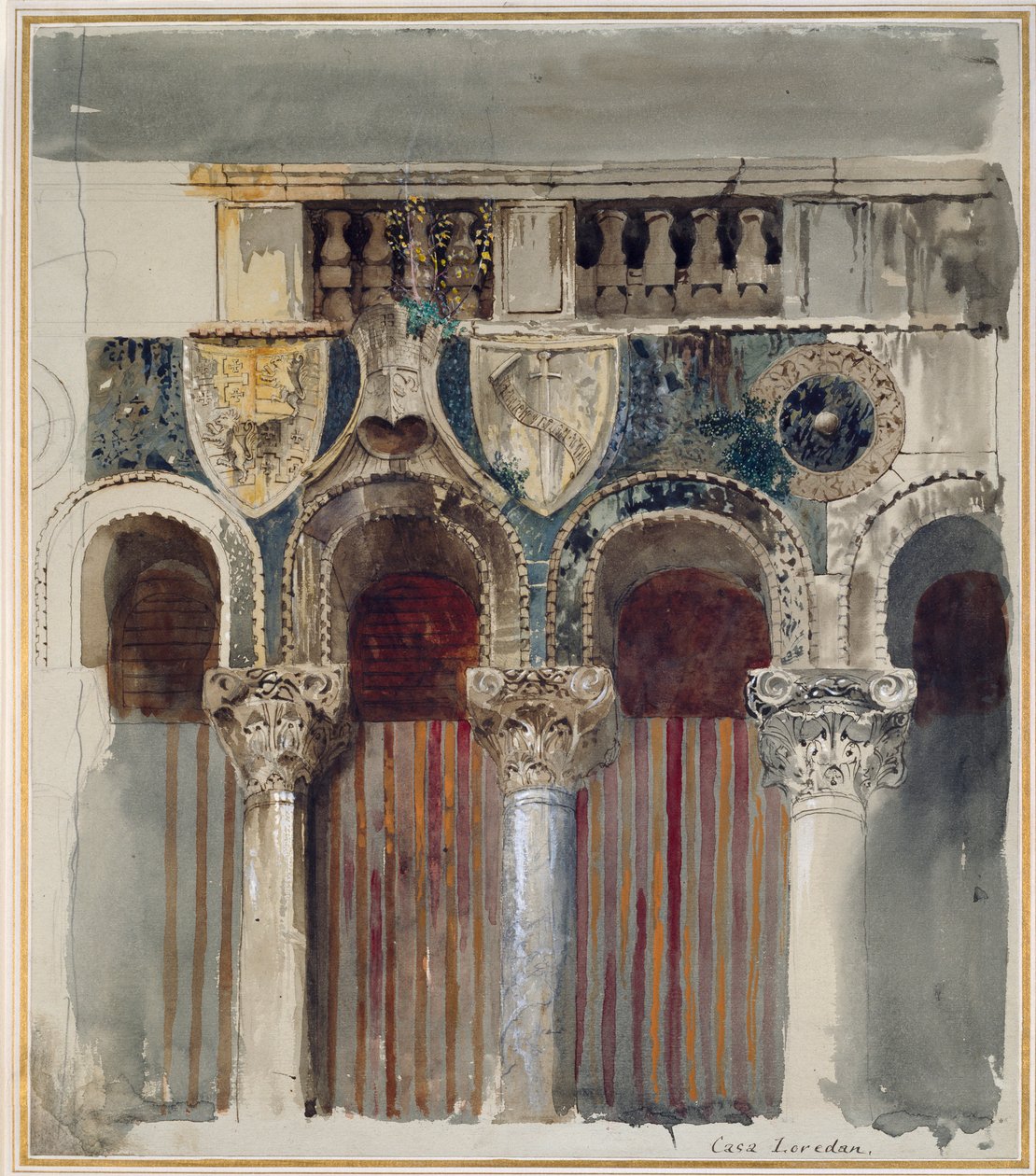 Studie av marmorinlägget på framsidan av Casa Loredan, Venedig, september-oktober 1845 av John Ruskin