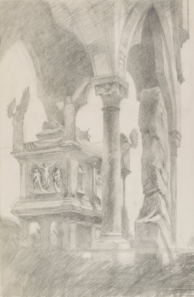 Studie av Mastino II della Scalas grav i Verona, c1869. av John Ruskin